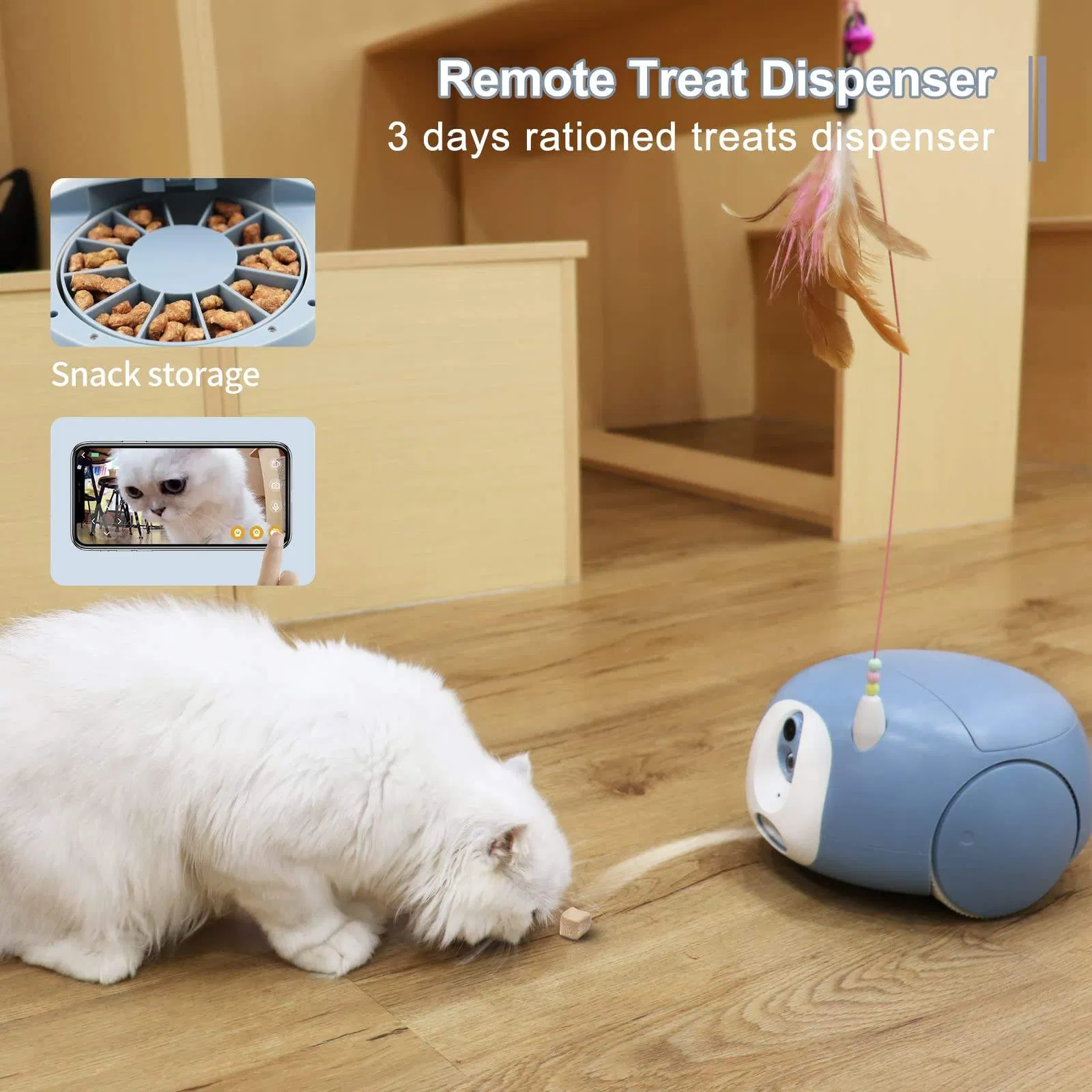 2025 New Automatic Electric Cat Toy with Camera and Remote Treat Dispenser