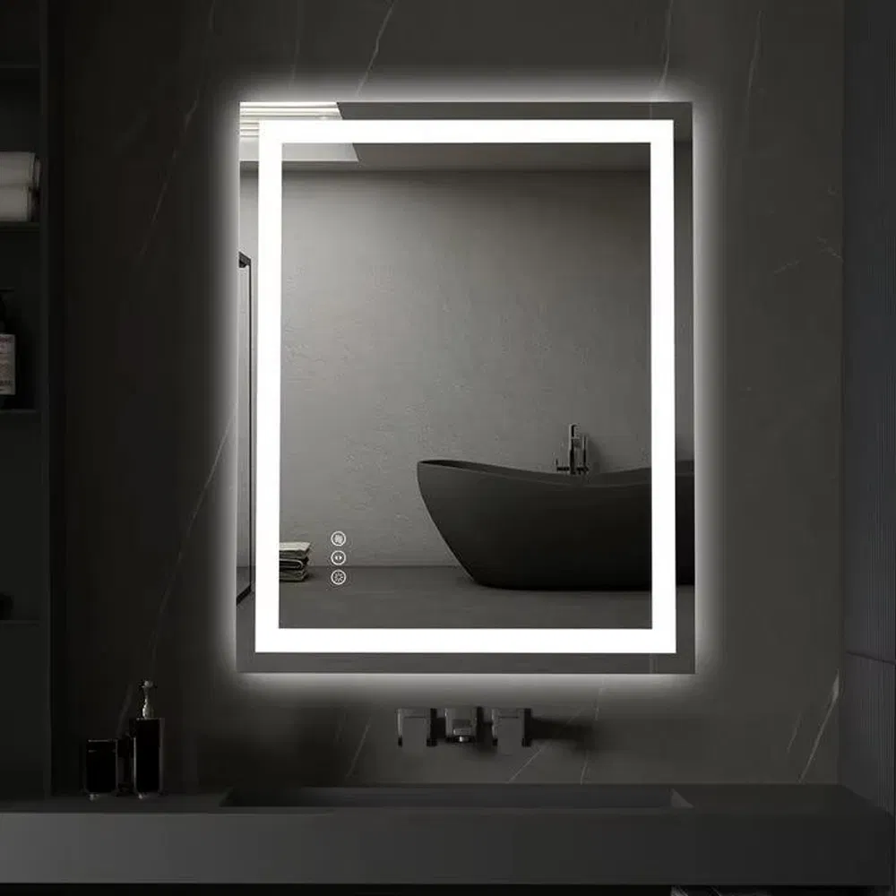 Hot Sale Touch Switch Smart LED Lighting Bathroom Mirror Modern IP44 Sandblasted Ant Fog LED Bathroom Mirror with Light
