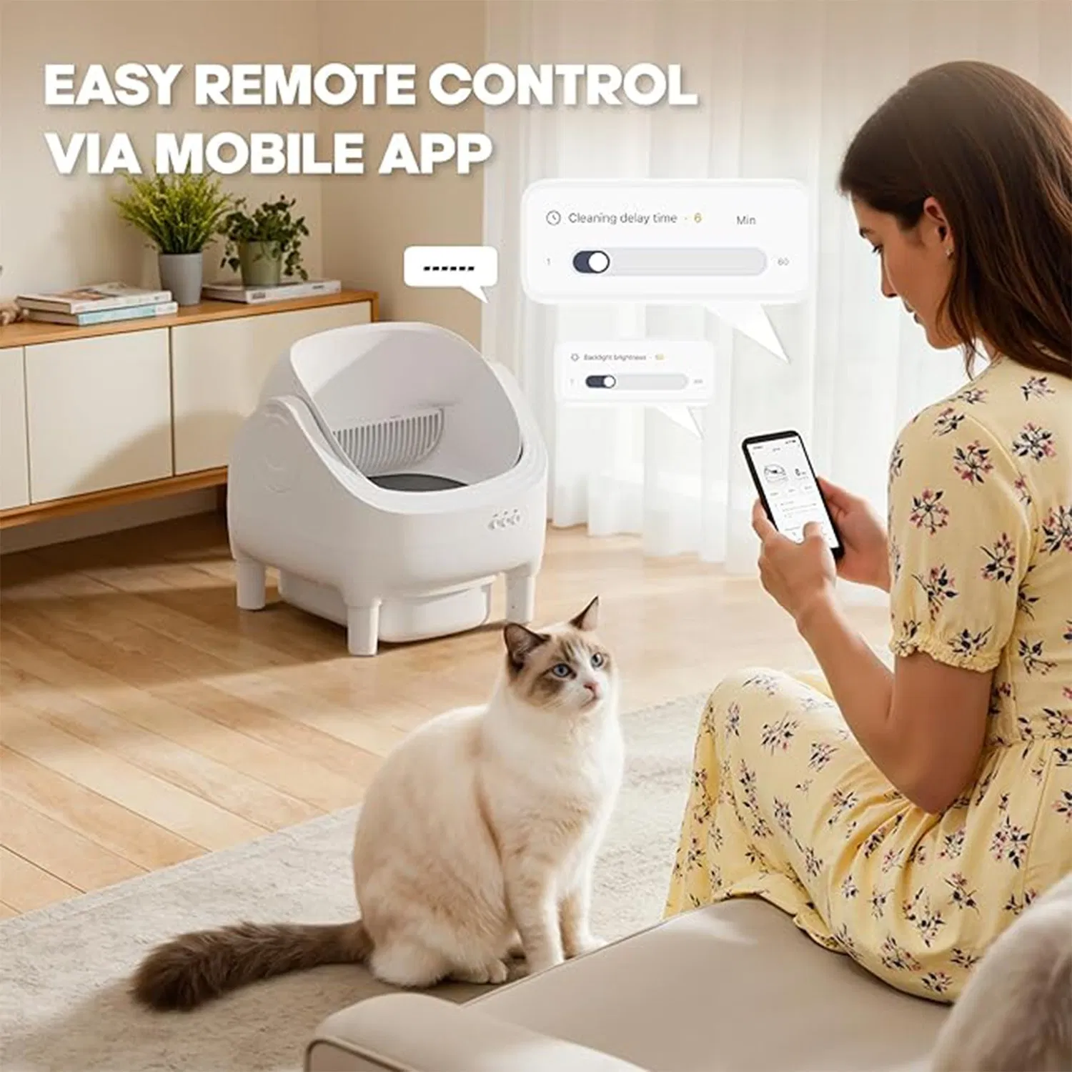 Automatic Cat Litter Box, Design for Multi-Cat Families, Smart APP