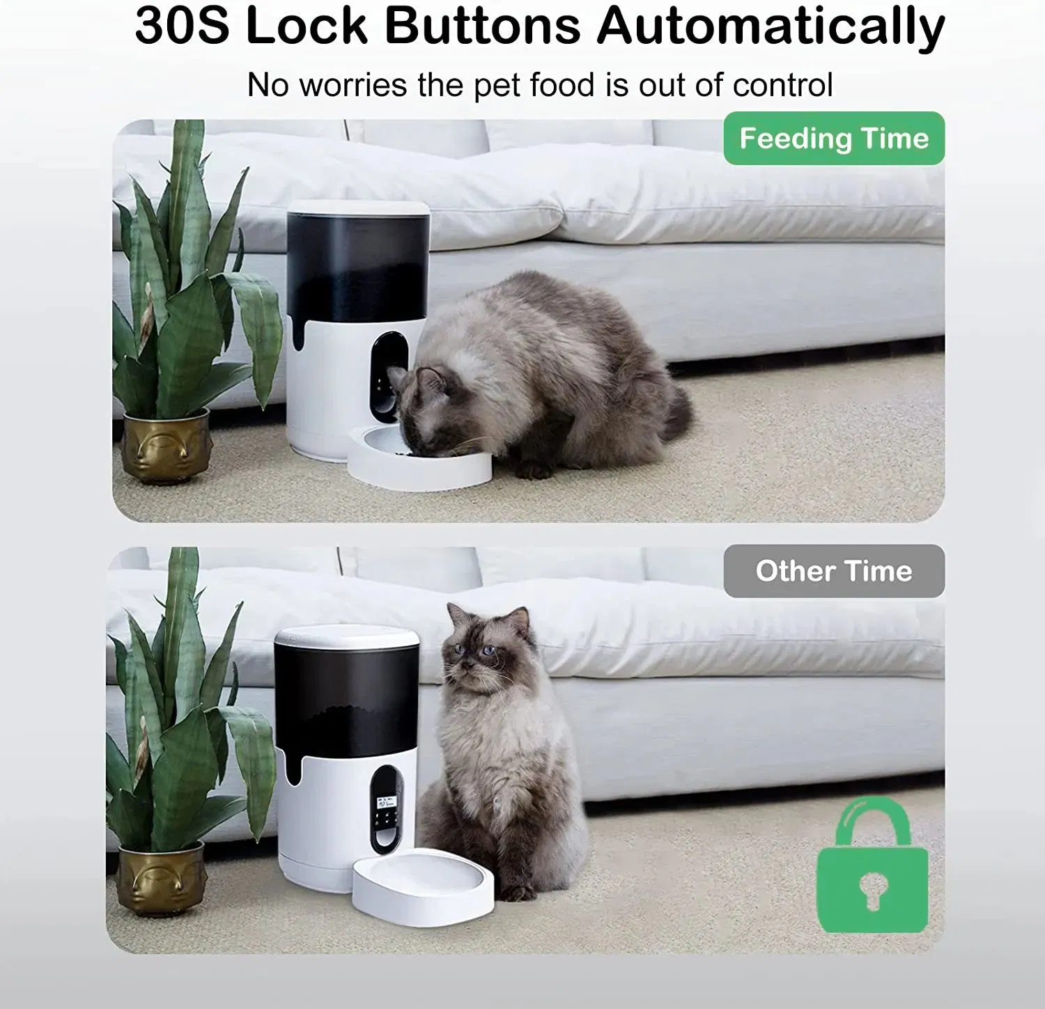 Timing Feeding 6L Cat Feeder Key Control 4 Meals Per Day 10s Voice Recorder Automatic Pet Feeder