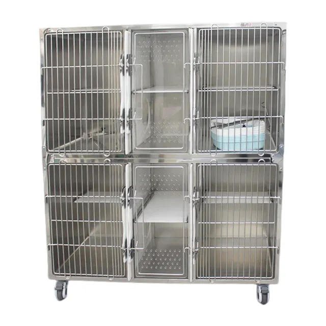 Veterinary Equipment 4 Spaces Cat Cage Pet Animal Contention Stainless Steel Cage