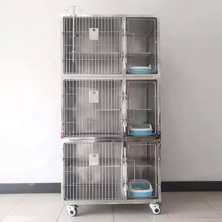 Large Heavy Duty Cat Cage Cats Sustainable Pet House for Cats Doors Stainless Steel 304 with Litter Tray Three-Layer 6 Box