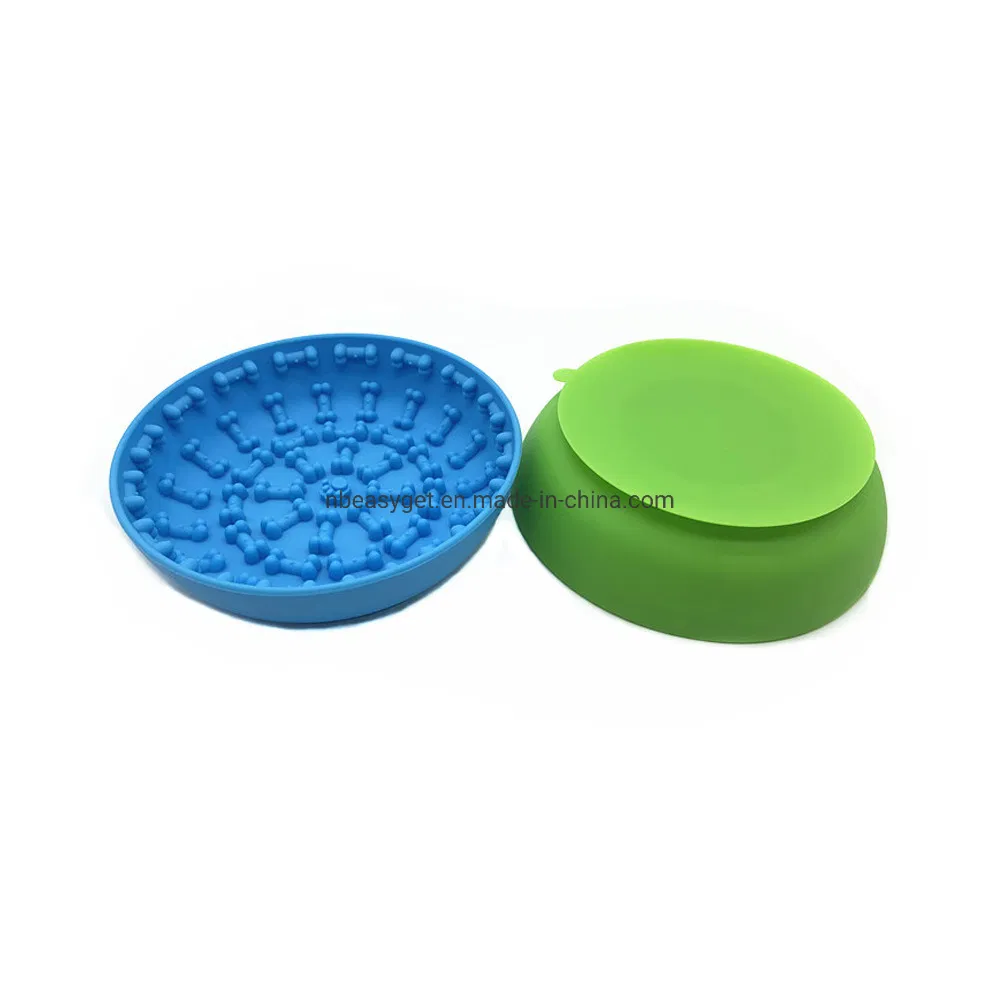 Pet Dog Slow Feeder Bowls with Suction Cup Interactive Bone Design Esg12776