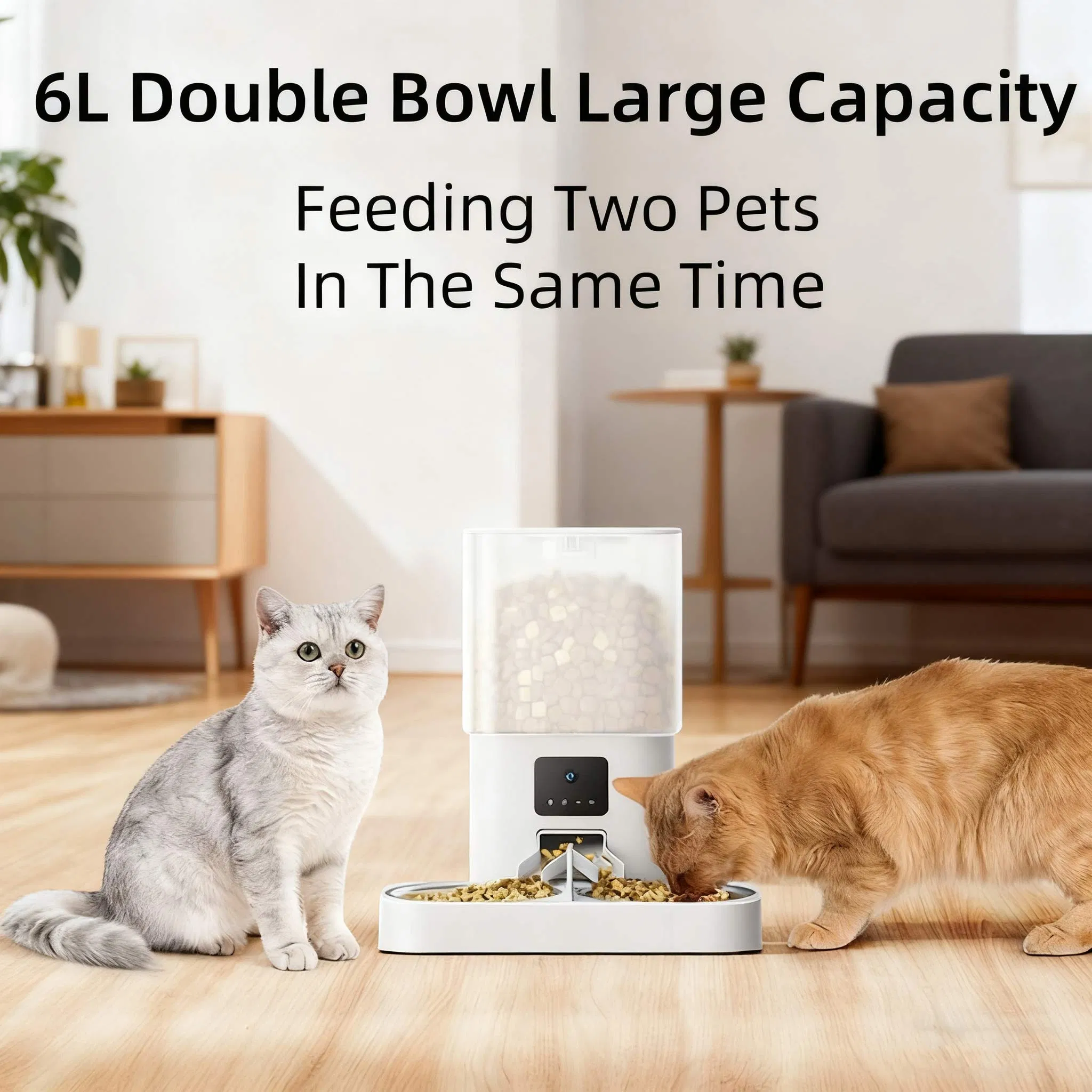 6L Double Bowl Tuya APP Camera &amp; Video Smart Pet Feeder - 304 Stainless Steel, Upgraded Anti-Jam, Dual Power
