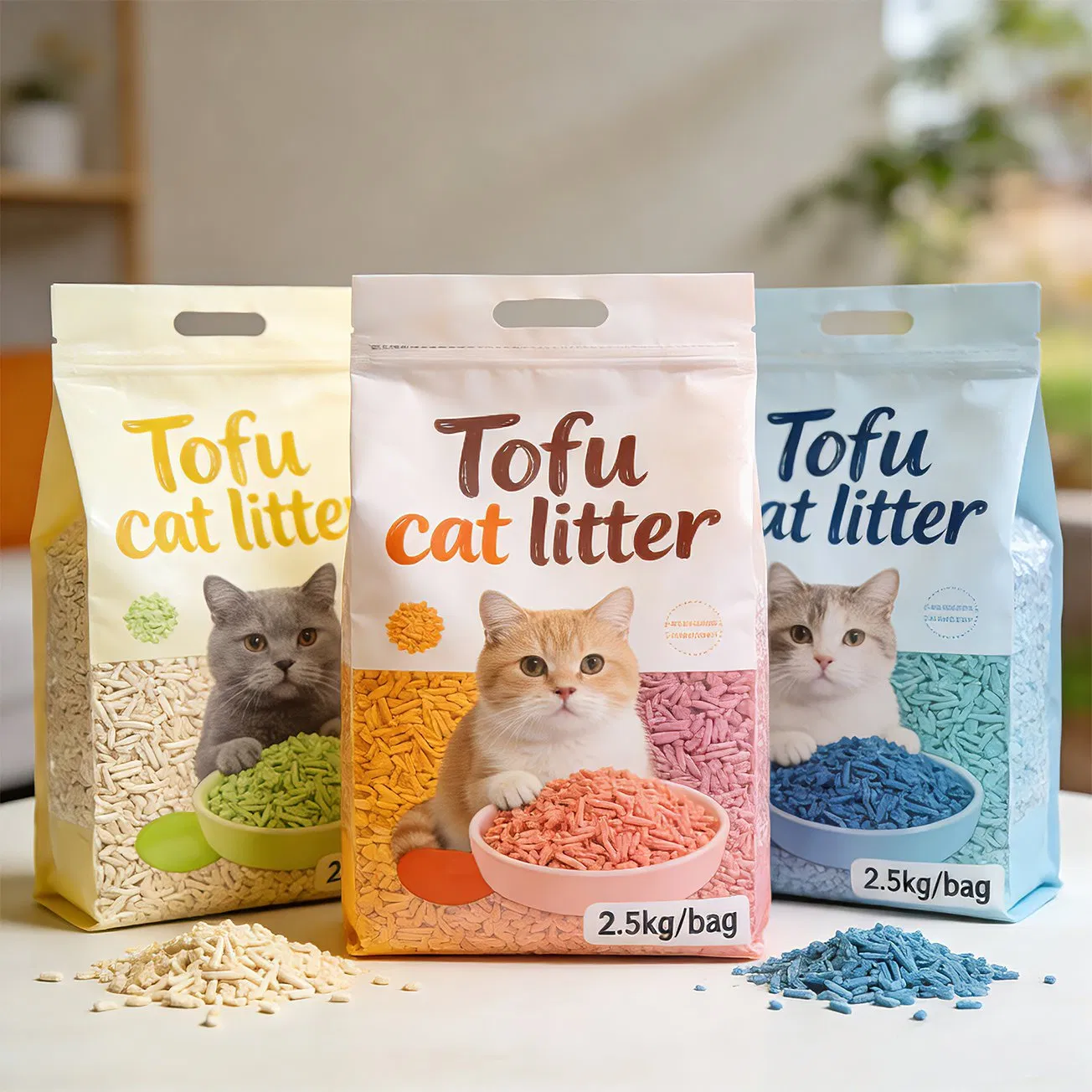 Wholesale Kitty Sand Pets Products 1.5/2.0/3.0mm Natural Plant-Based Biodegradable Tofu Cat Litter with Strong Clumping