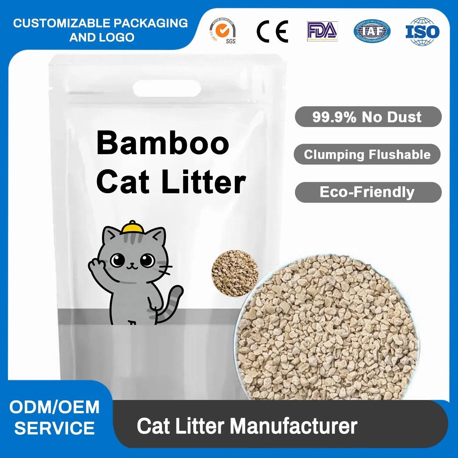Factory Wholesaler OEM/ODM High Quality Cat Litter Natural Plant-Based Odorless Low Dust Craft Cassava Cat Litter