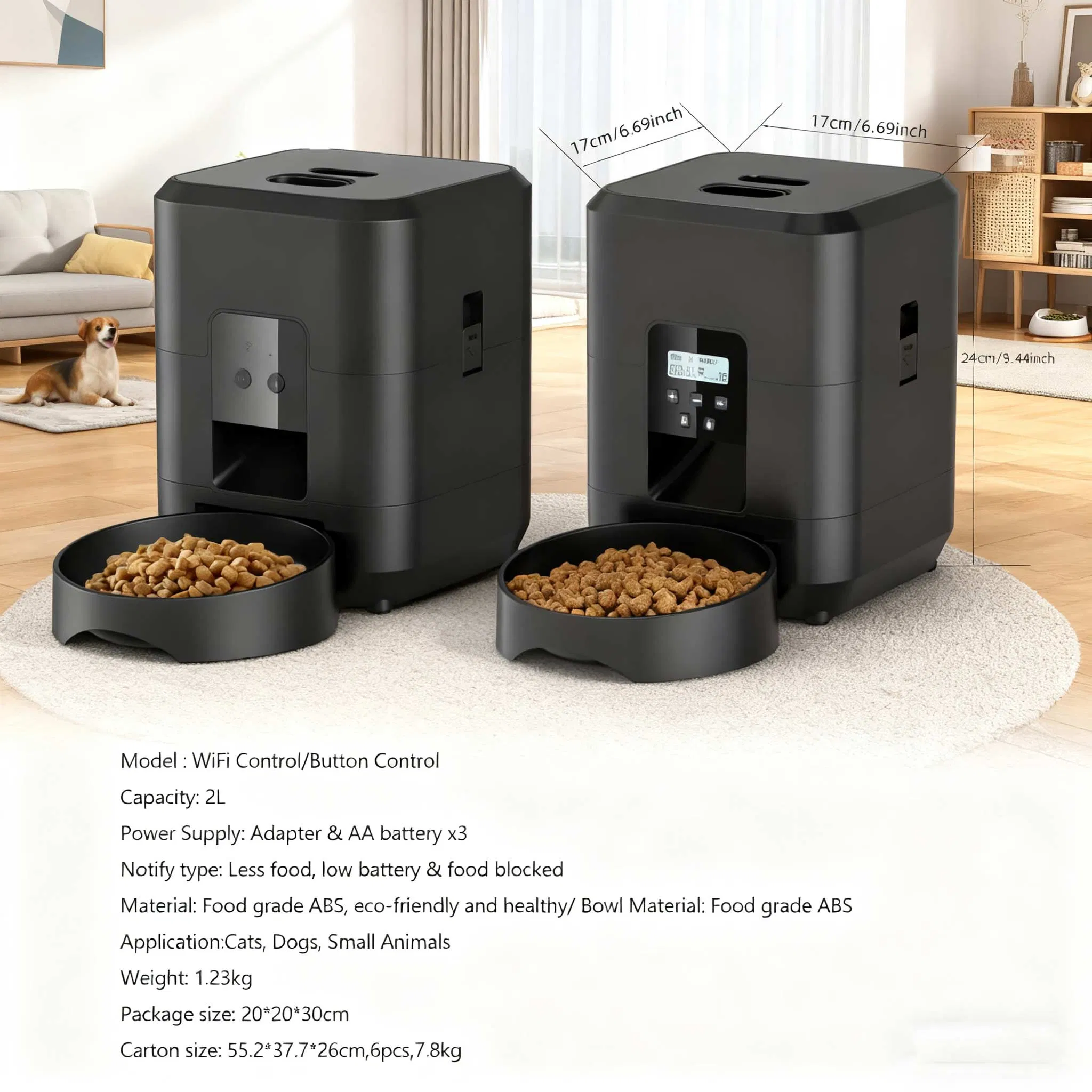 2L Smart Automatic Cat Dog Feeder APP Control Pet Feeder - Anti-Overfeeding, 2.4G WiFi &amp; Dual-Power Dry Food Dispenser