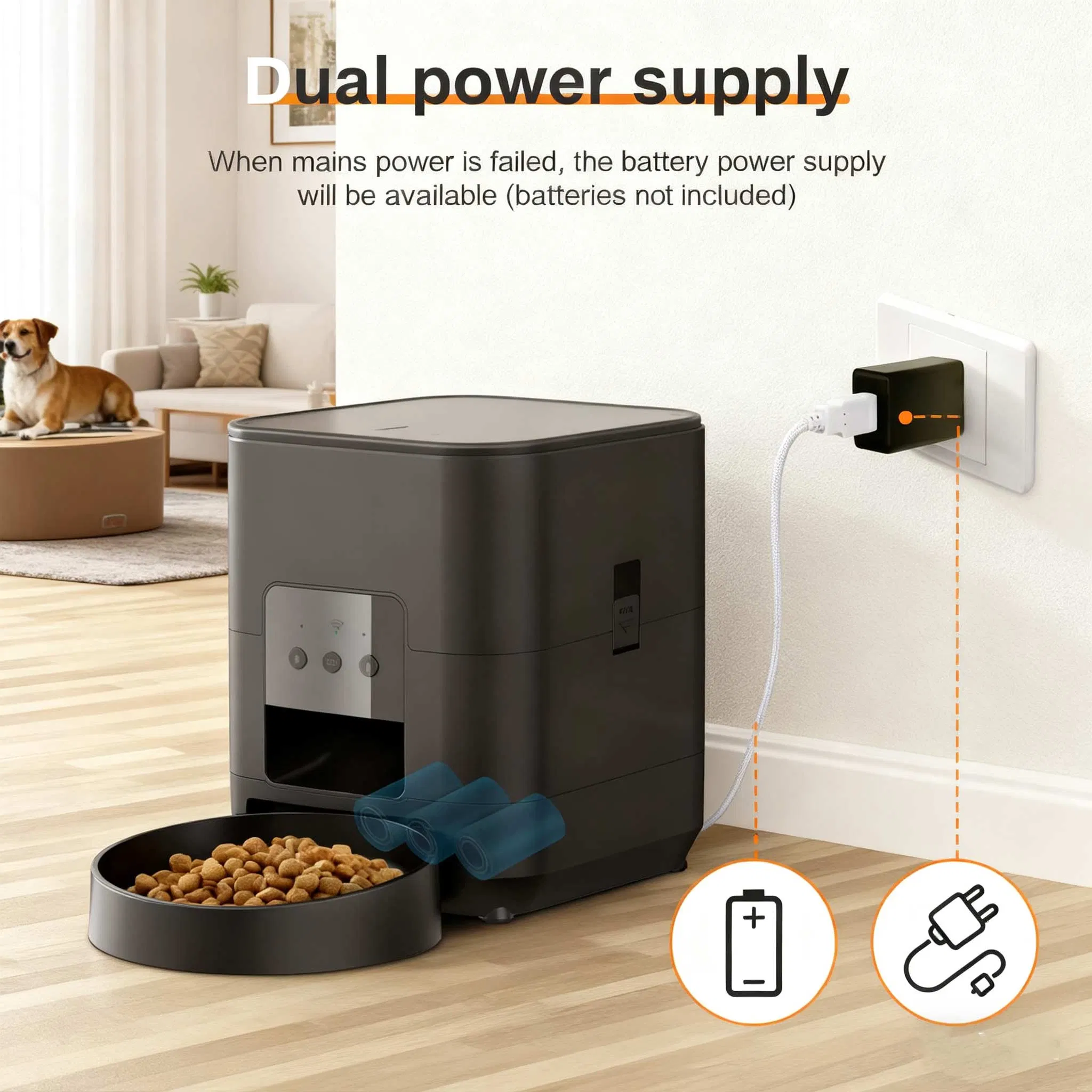 2L Smart Automatic Cat Dog Feeder APP Control Pet Feeder - Anti-Overfeeding, 2.4G WiFi &amp; Dual-Power Dry Food Dispenser
