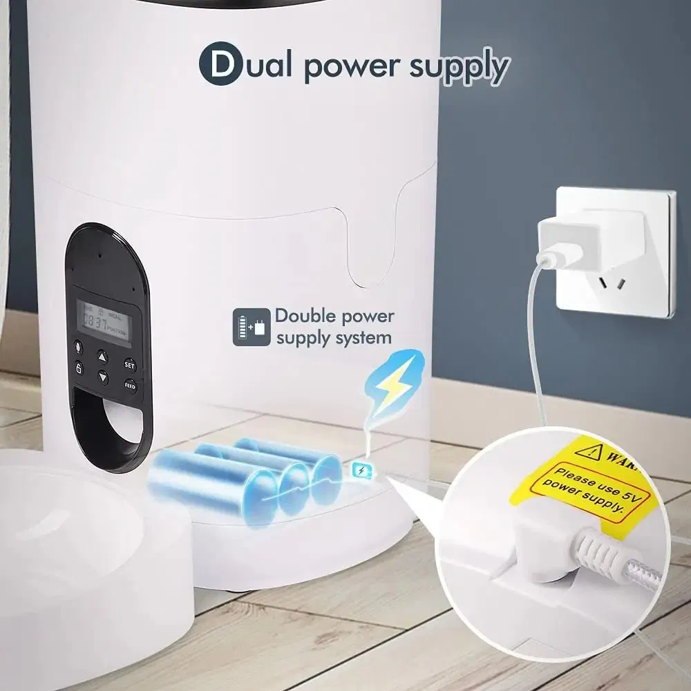 Timing Feeding 6L Cat Feeder Key Control 4 Meals Per Day 10s Voice Recorder Automatic Pet Feeder