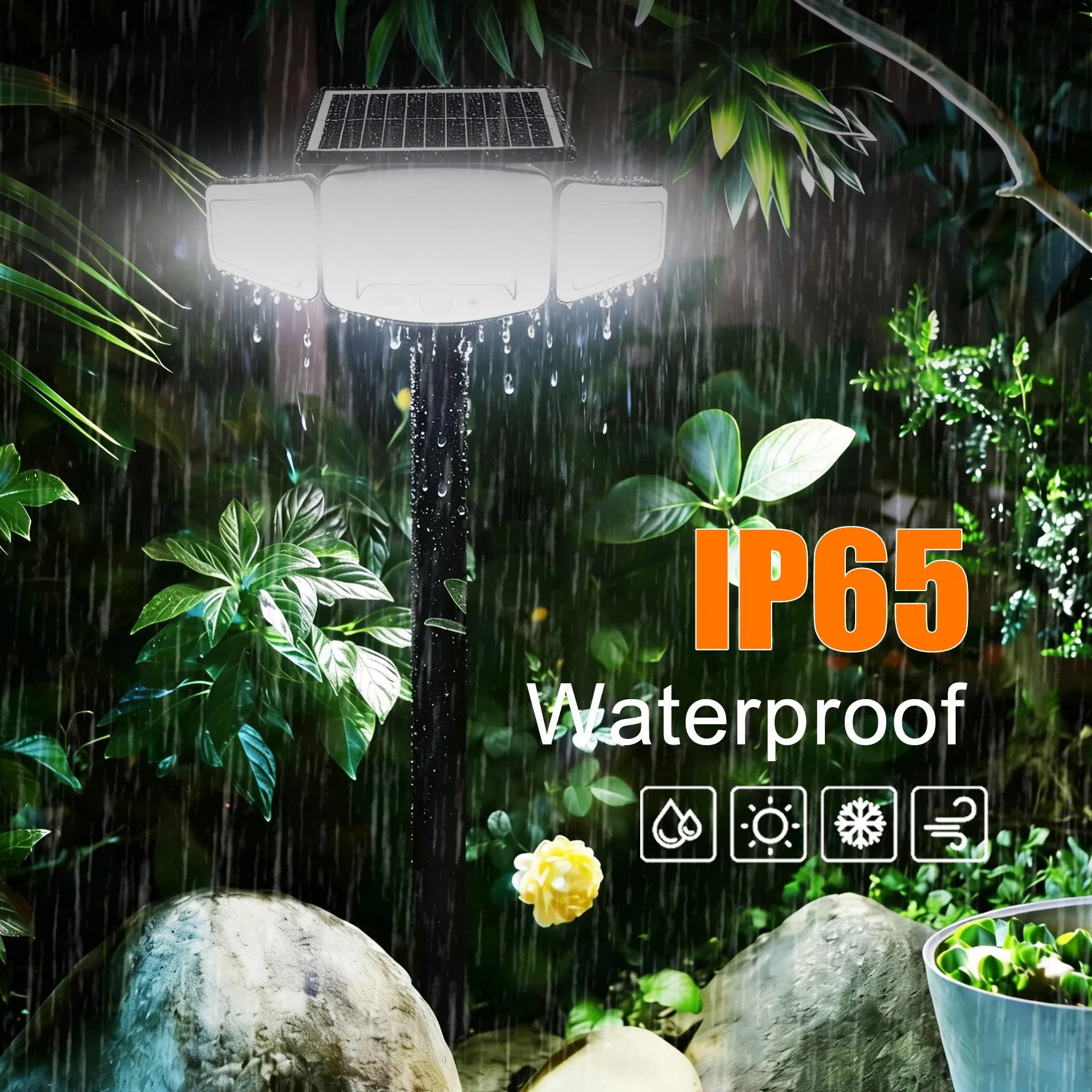 Solar Lights Outdoor, 3-Head Motion Sensor Solar Garden Lights, IP65 Waterproof LED Pathway Lights, Wireless Dusk to Dawn Solar Landscape Lights for Yard, Patio