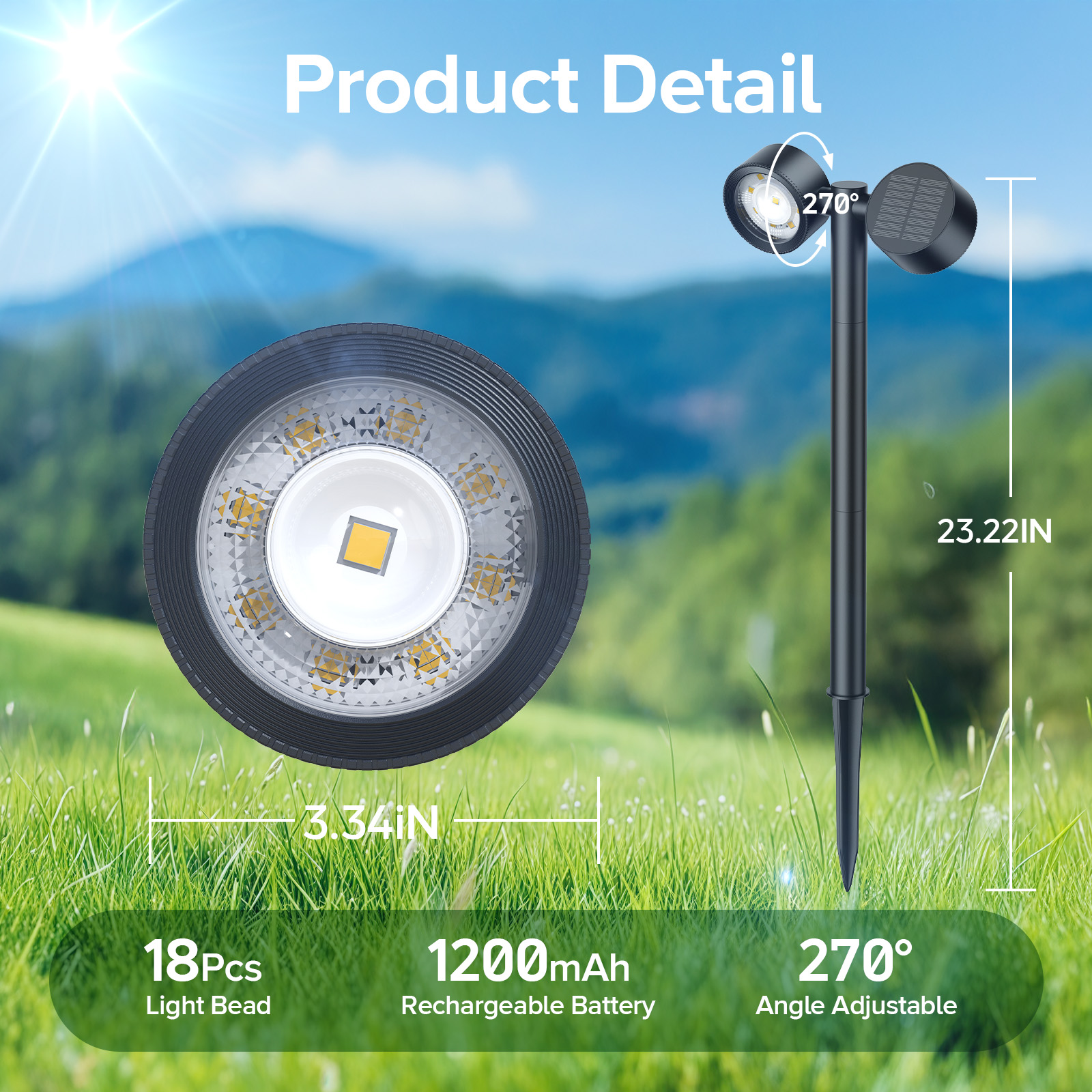 Factory New Design Outdoor Garden Lights Bright Landscape Bollard Lamp Rotate Solar Pathway Lights for Hotel Villa Garden Decor