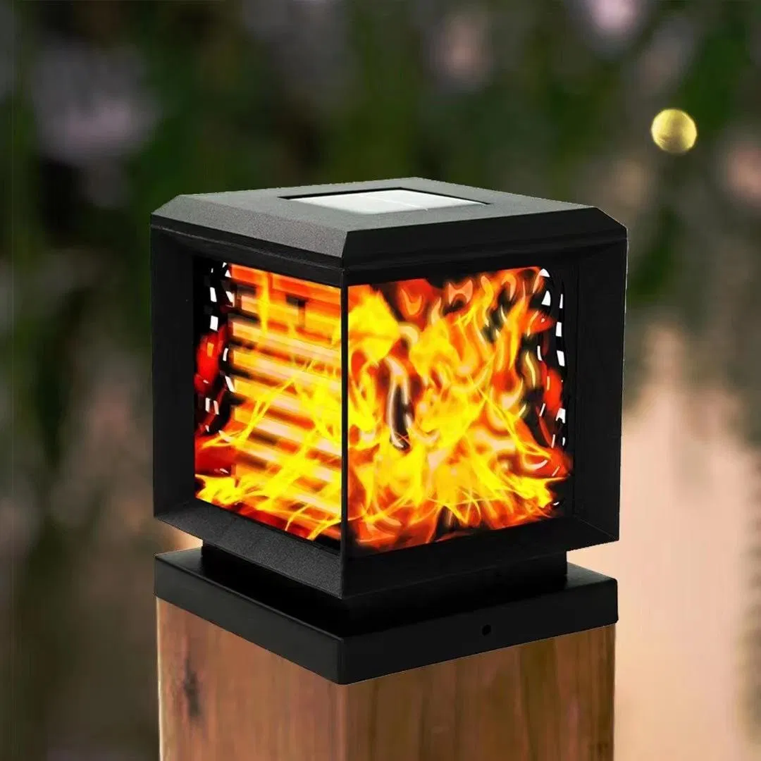 Solar Post Cap Lamp Outdoor Flickering Flame Light LED Column Fence Light