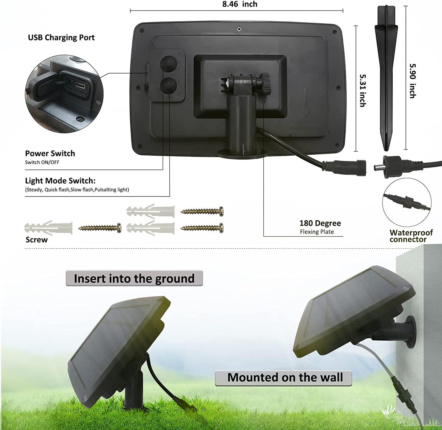 Energy Saving Outdoor Solar Power Landscape Spotlight 12W Waterproof IP65 RGBW
