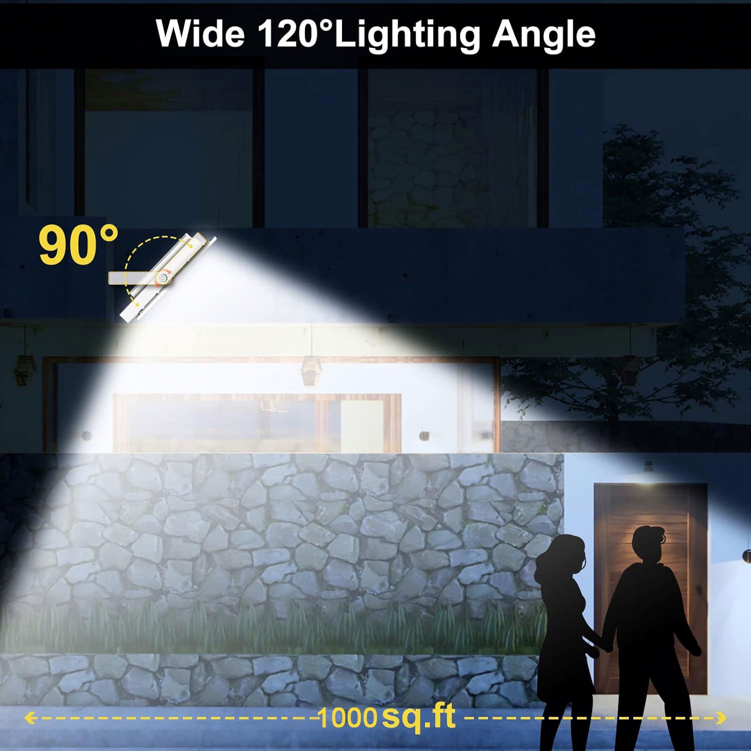 High-Power Outdoor Waterproof LED Spotlight W/ 10Ah Battery for Yard &amp; Street Lighting 1500W Solar Flood Light