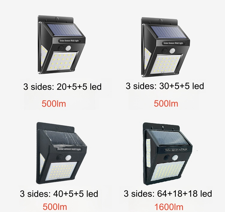 SMD Solar Wall Lamp with 3 Sides LED Lighting Outdoor Courtyard Solar Light