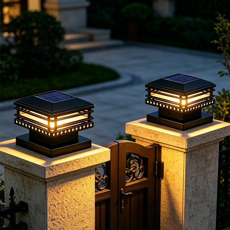 Solar Post Top Light Waterproof LED Fence Post Cap Light Warm White Pillar Lamp for Outdoor Garden Yard Patio Deck Decoration