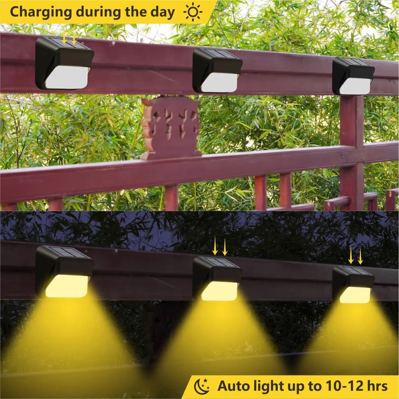 Decoration Solar Powered Wall Light Outdoor Step 6-Pack Warm Garden Fence Lighting