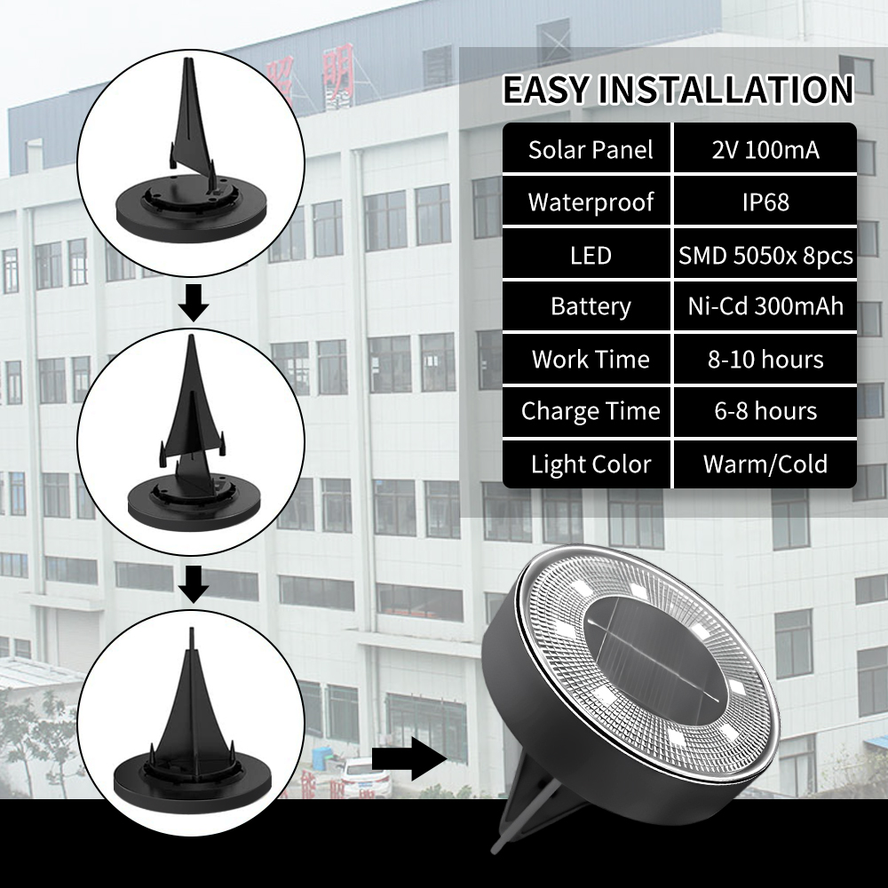 Best Outdoor Solar Power in Ground Lights IP68 Waterproof Garden Pathway Disk Light
