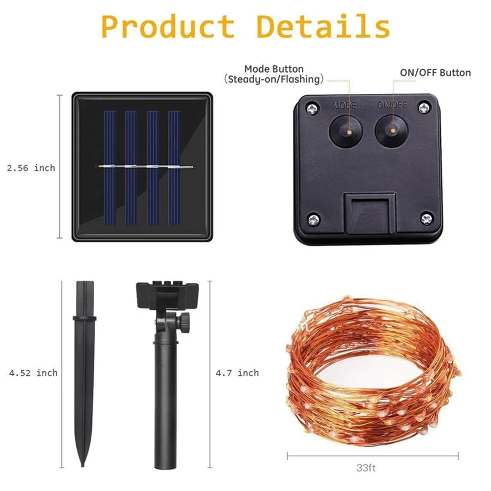 8 Modes Solar-Powered Copper String Lights for Outdoor Celebrations