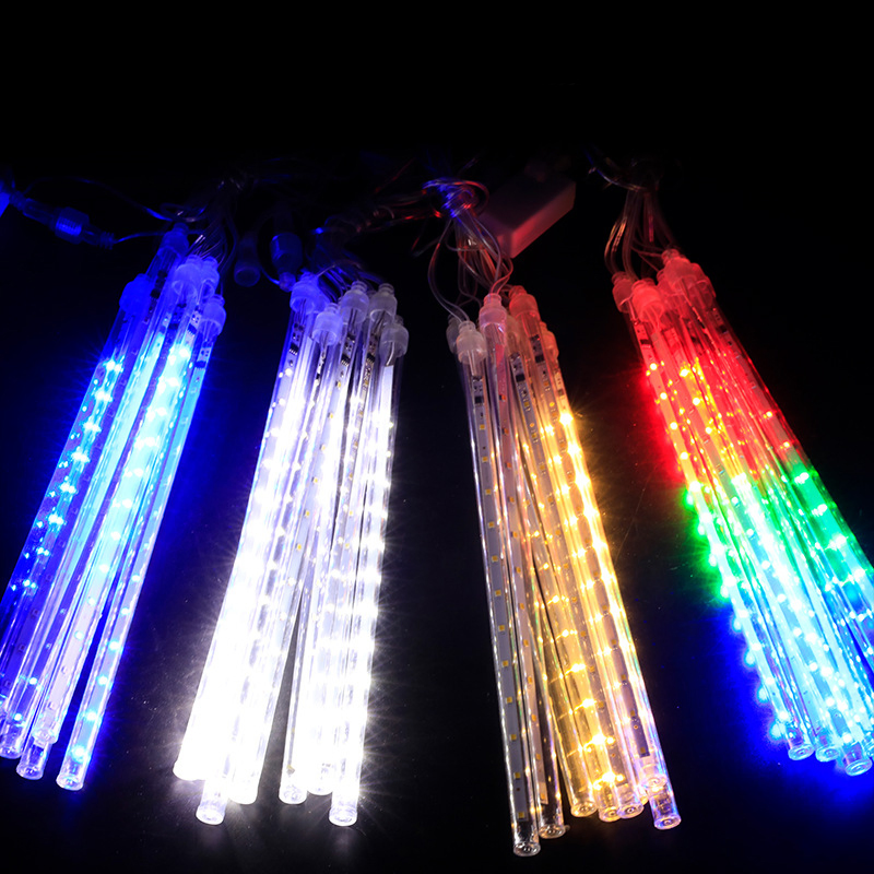 Solar Meteor Shower Light String Christmas Tree Color Light Tube Outdoor Waterproof Water Light Holiday Decoration 8 Packs Solar String Lights