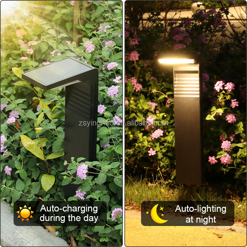 Waterproof Front Yard Bollard Light Pathway Garden Lawn Outdoor Led Wireless Solar Powered Spotlight for Landscape