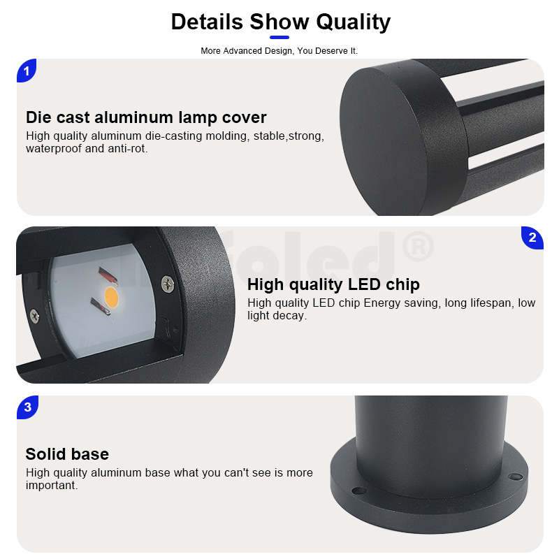 Modern 12W Post Light IP65 Waterproof Pillar Bollard Light Landscape Pathway Outdoor Led Lawn Lamp Garden Lighting