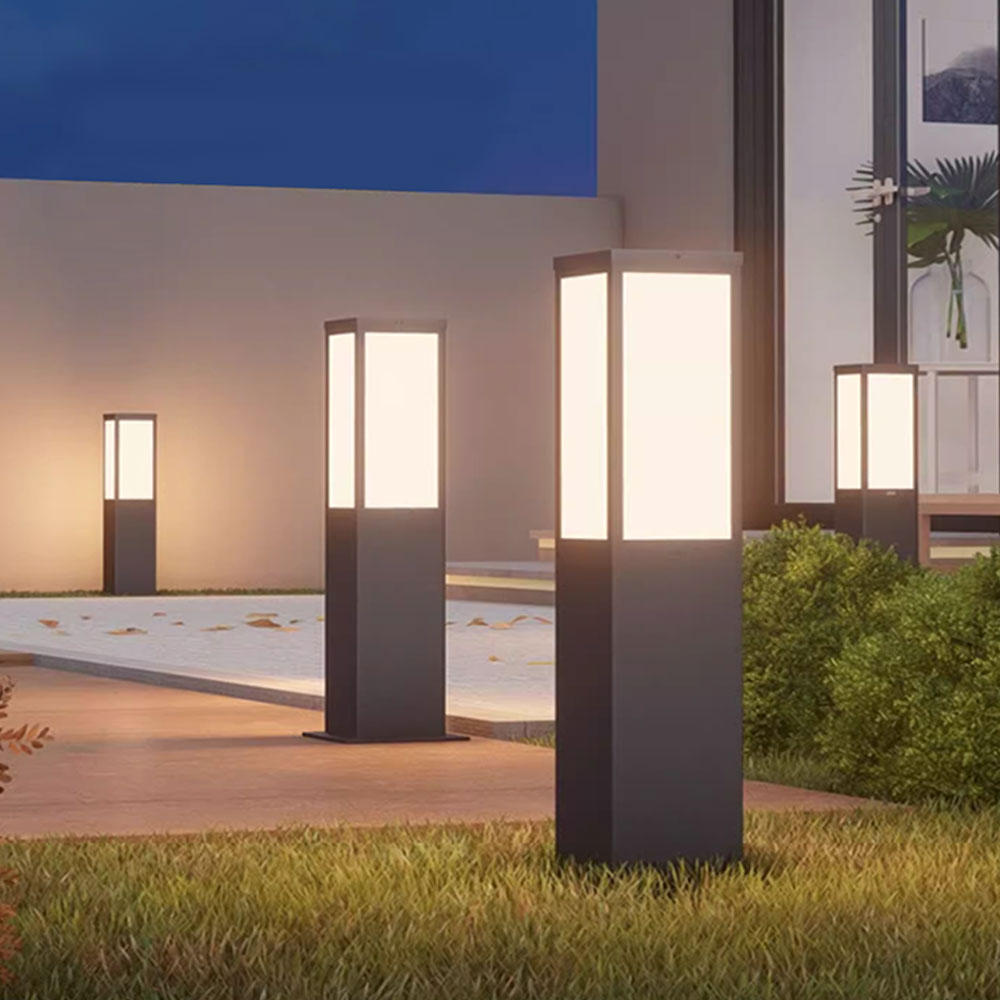 Wholesale Landscape Outdoor Steel Cuboid Solar Bollard Light IP65 Waterproof LED Auto Light Sensor Easy Installation Garden Lawn