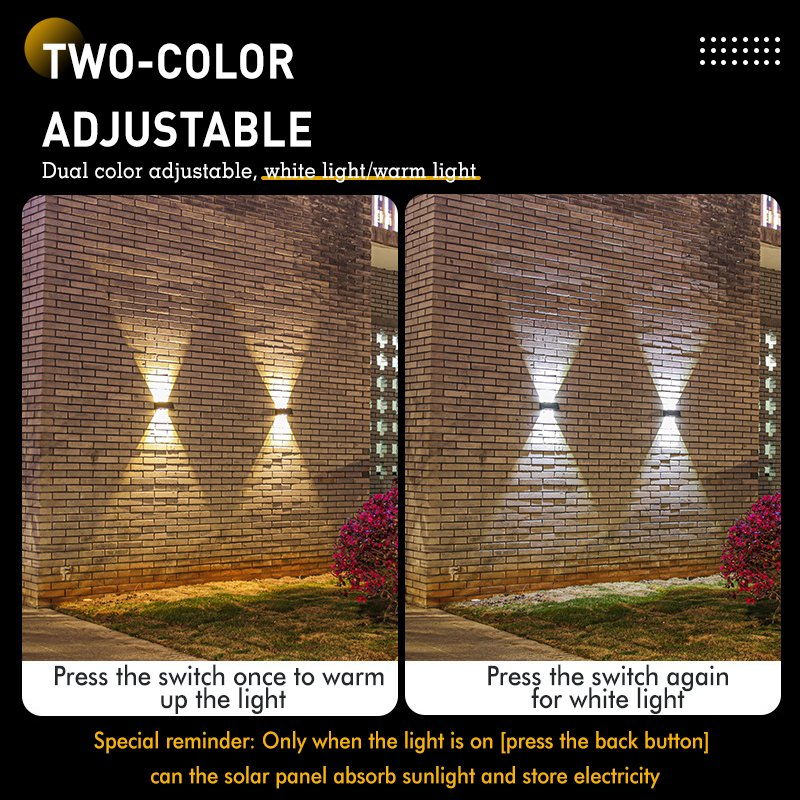 Solar 6LED Square Convex Mirror up and Down Wall Light Outdoor Waterproof Dimmable Courtyard Staircase Wall Washer Lamp