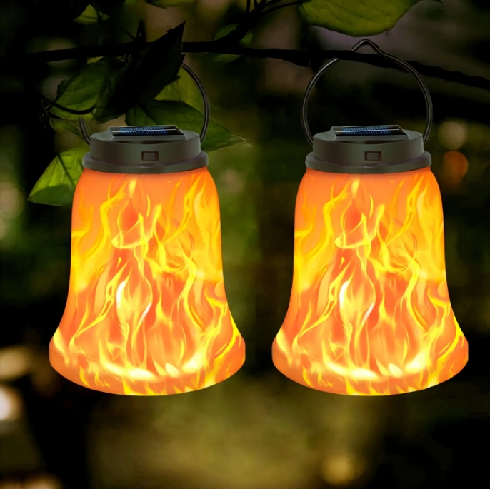 Solar Outdoor Hanging Lanterns Bell-Shaped Solar Lights for Patio Garden Pathway Decoration Flame Lamp