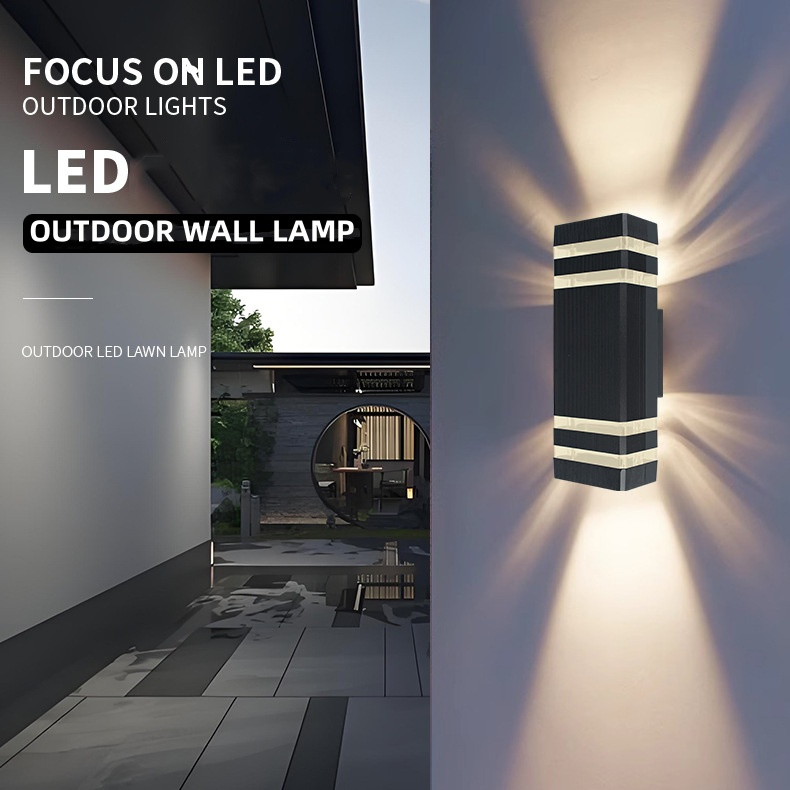 Outdoor Aluminum Wall Lamp Waterproof Double Head up and Down Square Lamp Solar Powered LED Light for Courtyard Corridor