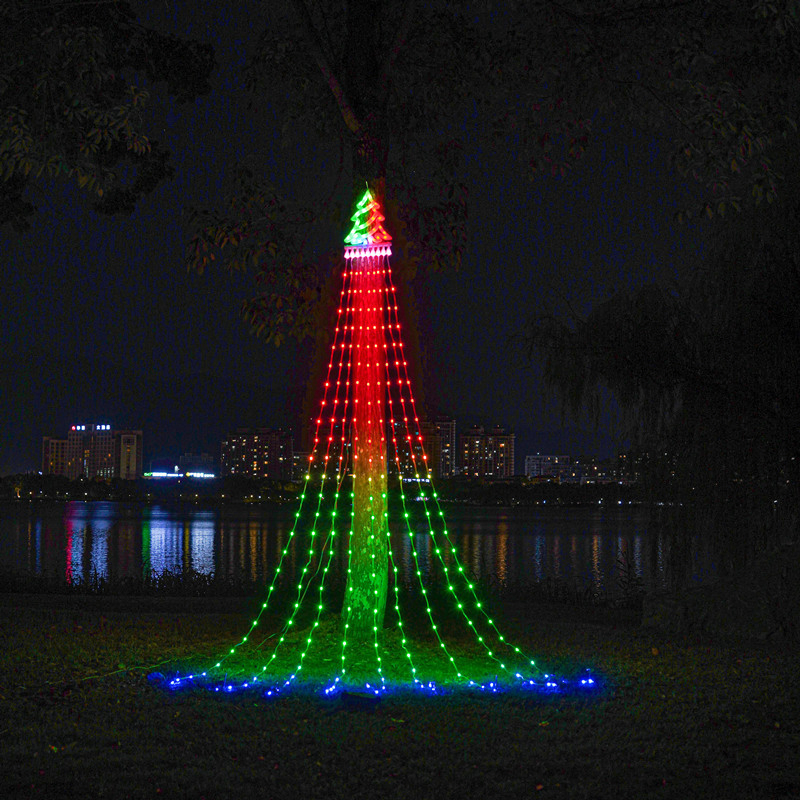 LED Pentagram Waterfall Lights Christmas Hanging Tree Lights Running Lights Outdoor Decorative Lights Patio Remote Control Solar Lights