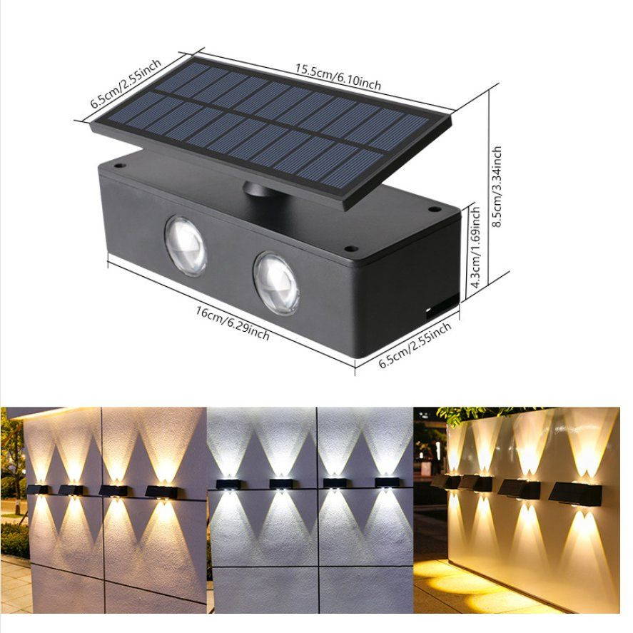 Solar 6LED Square Convex Mirror up and Down Wall Light Outdoor Waterproof Dimmable Courtyard Staircase Wall Washer Lamp