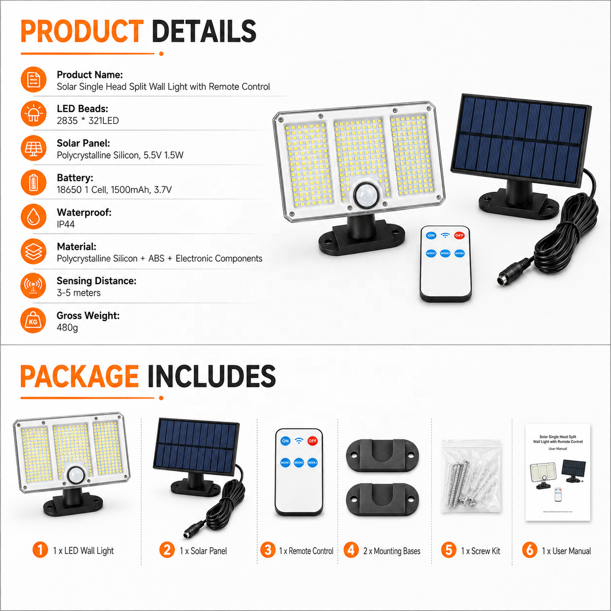 Solar Led Wall Lamp Powered Garden Lights Outdoor Yard Decor Garage Light Control Security Flood Waterproof