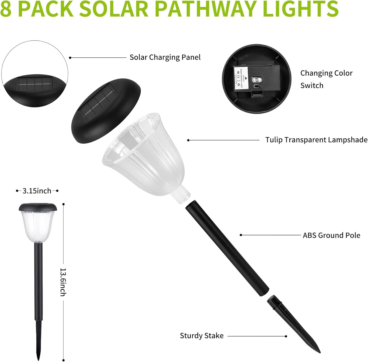 IP65 Waterproof Outdoor LED Solar Pathway Lights 2 Lighting Modes Auto On/Off Garden Yard Patio Lighting