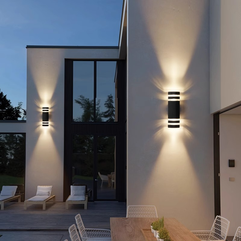 Outdoor Aluminum Wall Lamp Waterproof Double Head up and Down Square Lamp Solar Powered LED Light for Courtyard Corridor