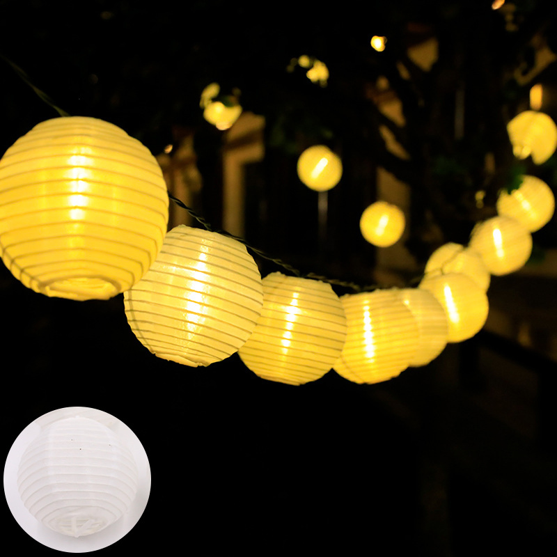 Solar Market Fabric Christmas Lanterns Decorated Garden Wedding LED String Lights