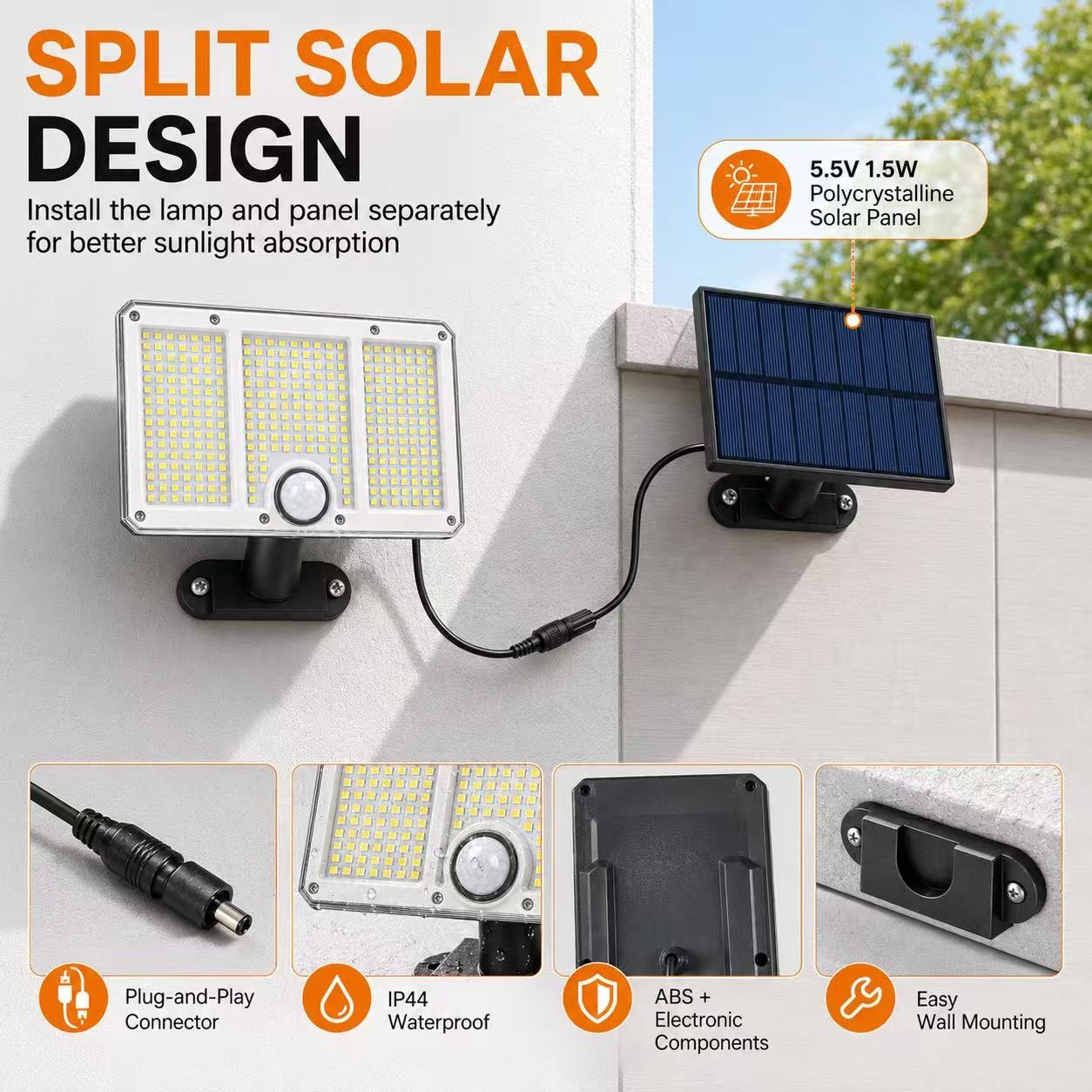 Solar Led Wall Lamp Powered Garden Lights Outdoor Yard Decor Garage Light Control Security Flood Waterproof