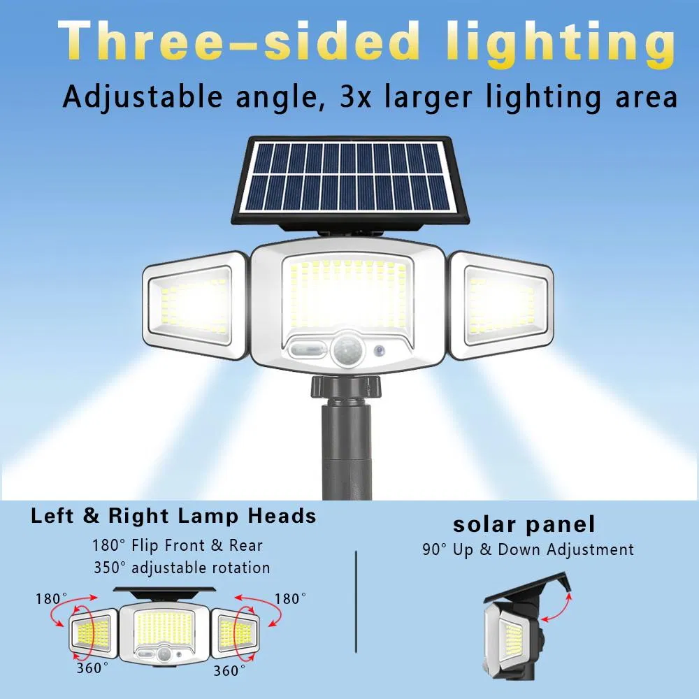 Solar Lights Outdoor, 3-Head Motion Sensor Solar Garden Lights, IP65 Waterproof LED Pathway Lights, Wireless Dusk to Dawn Solar Landscape Lights for Yard, Patio