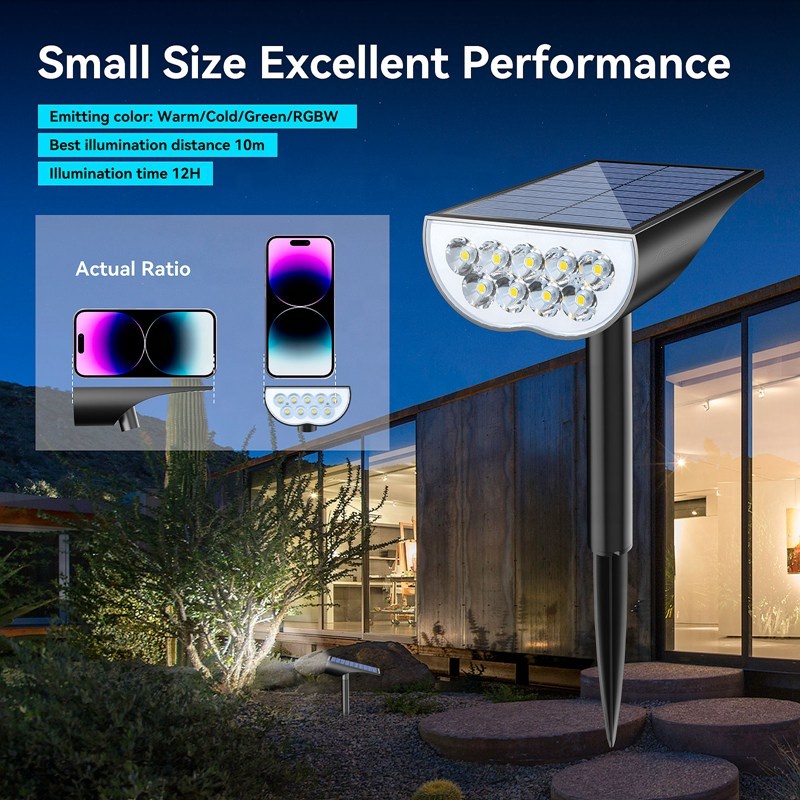 Outdoors 2000mah RGB Remote Control Big 9 LED Solar Spot Light Outdoor IP65 Waterproof Solar Garden Lights for Yard Garden Porch