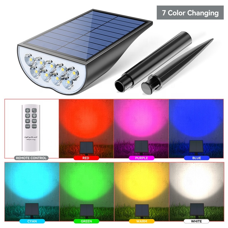Outdoors 2000mah RGB Remote Control Big 9 LED Solar Spot Light Outdoor IP65 Waterproof Solar Garden Lights for Yard Garden Porch