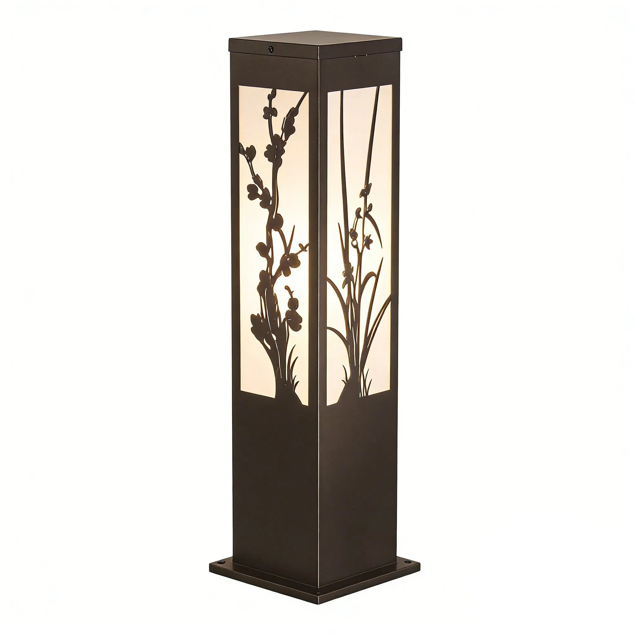 Decorative Solar Outdoor Light with Bamboo and Pine Tree Metal Cutout