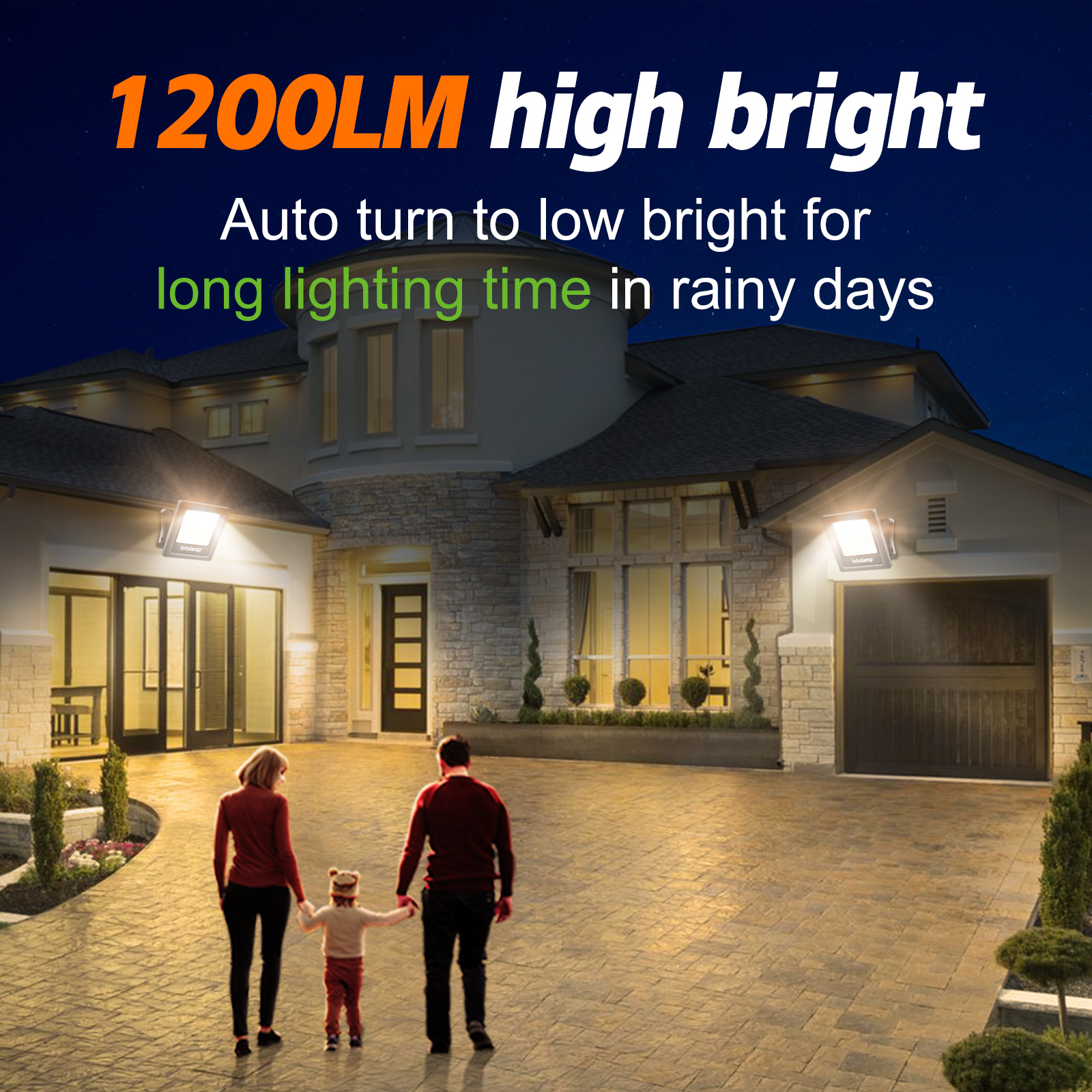 Intelamp Solar Powered Garden LED Flood Spot Lights Waterproof Outdoor Solar up Down Wall Light