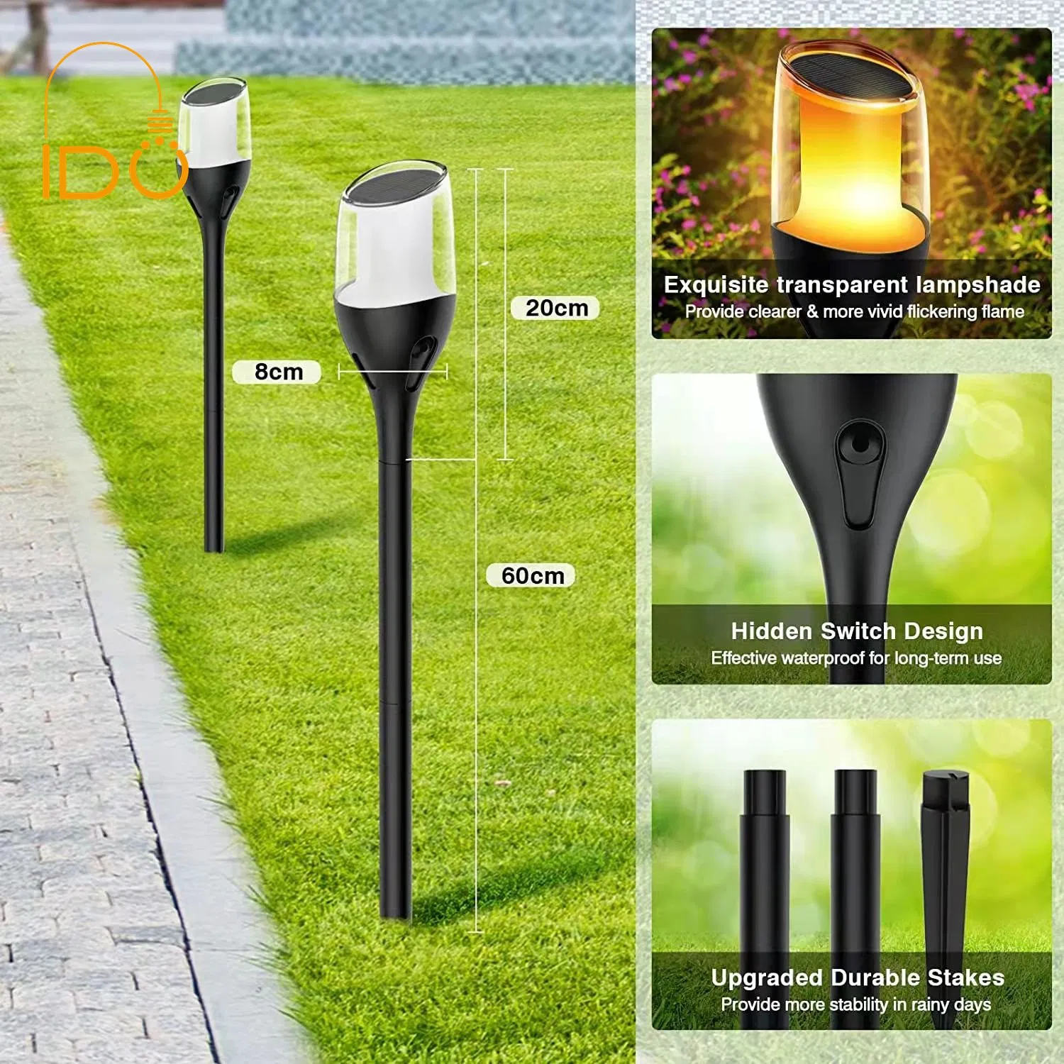 All Weather Dancing Flame Ground Insert Auto Charging LED Solar Lawn Light