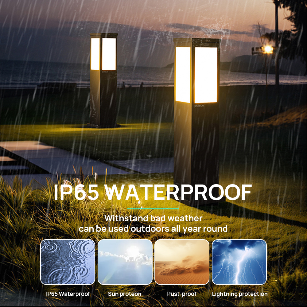Wholesale Landscape Outdoor Steel Cuboid Solar Bollard Light IP65 Waterproof LED Auto Light Sensor Easy Installation Garden Lawn