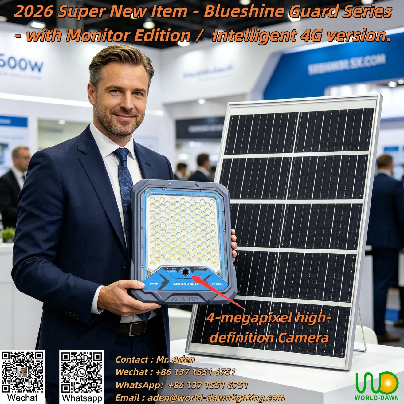 4-Megapixel High-Definition Camera Intelligent 4G Version for Security and Landscape Illumination Outdoor IP66 Wall Solar Flood Light