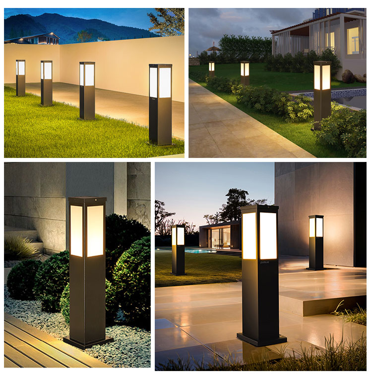 Wholesale Landscape Outdoor Steel Cuboid Solar Bollard Light IP65 Waterproof LED Auto Light Sensor Easy Installation Garden Lawn