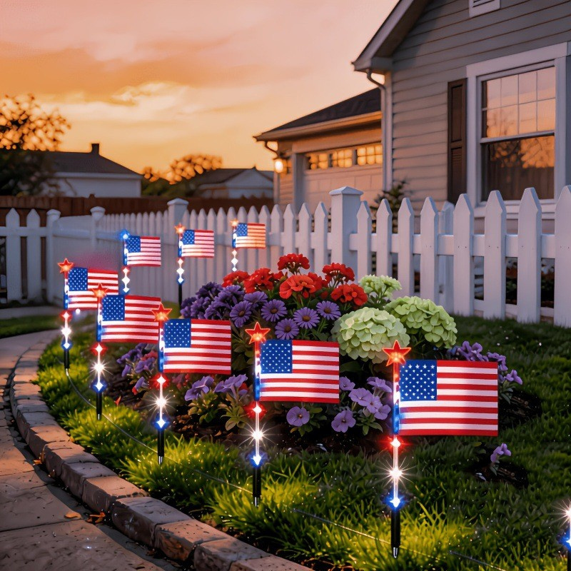 Solar American Flag Pathway Lights, 4th of July Decorations Outdoor Solar Patriotic Light for Independence Day 250th Anniversary