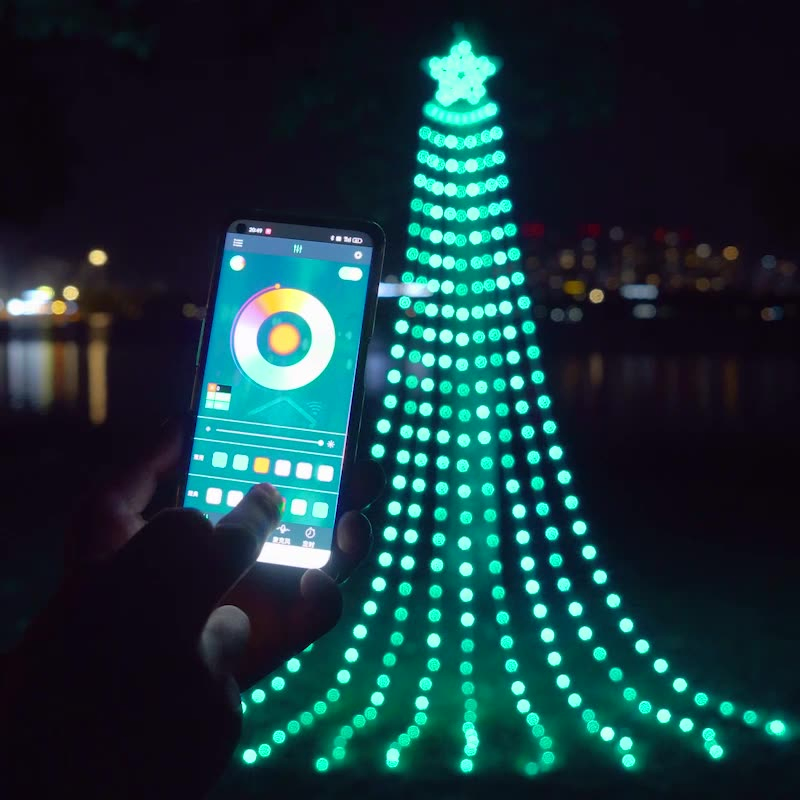 LED Pentagram Waterfall Lights Christmas Hanging Tree Lights Running Lights Outdoor Decorative Lights Patio Remote Control Solar Lights