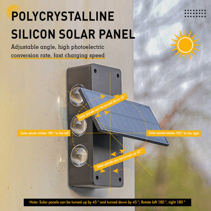 Solar 6LED Square Convex Mirror up and Down Wall Light Outdoor Waterproof Dimmable Courtyard Staircase Wall Washer Lamp