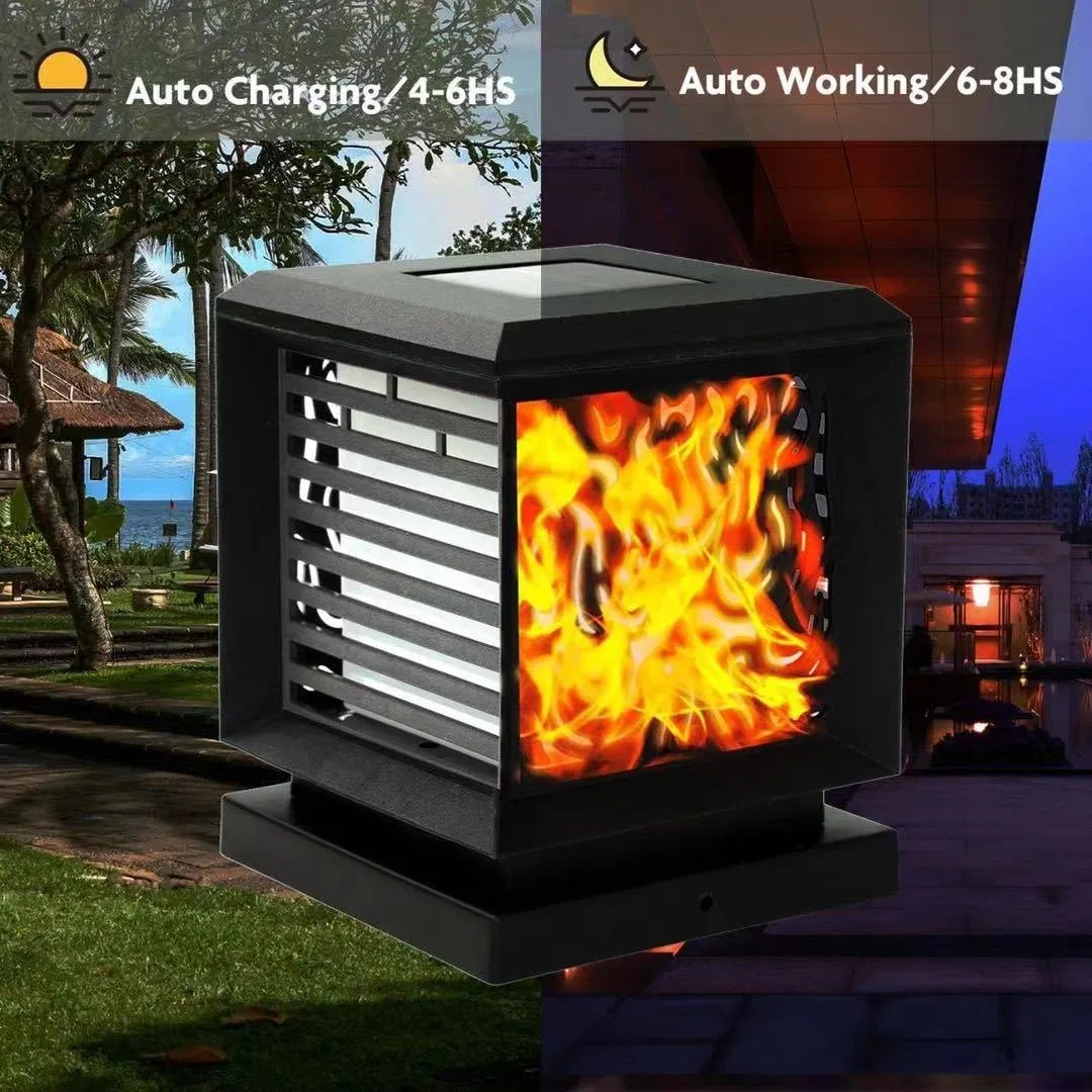 Solar Post Cap Lamp Outdoor Flickering Flame Light LED Column Fence Light